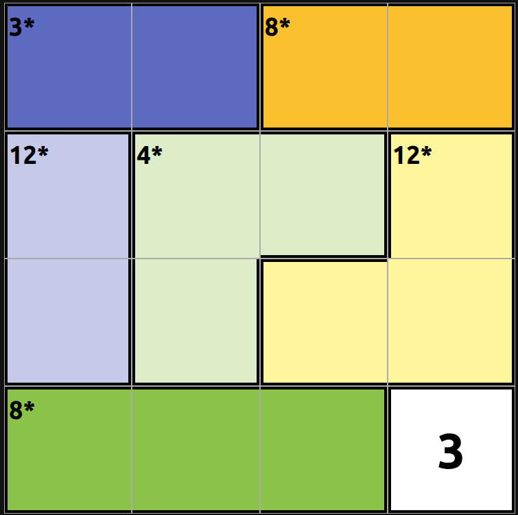 Calcudoku grid with cages and targets highlighted
